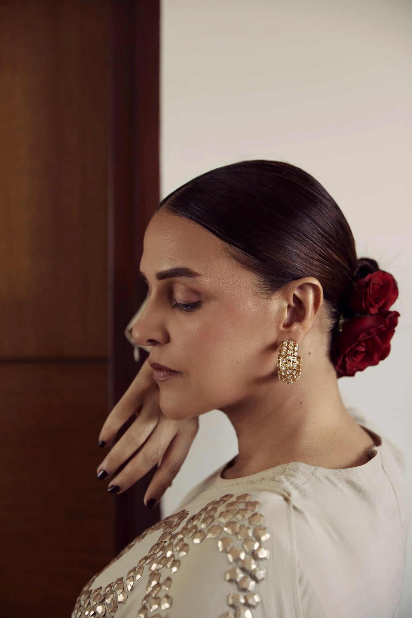 GOLD PLATED EARING WITH POLKI WORK