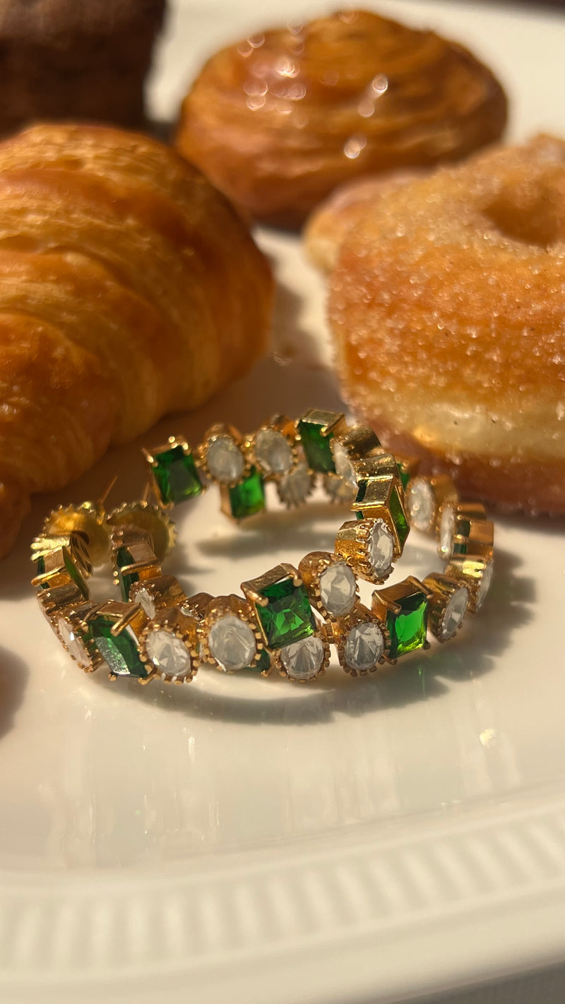 Arpita Green Round Semi Precious Stone Hoop Earrings