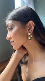 Arpita Green Round Semi Precious Stone Hoop Earrings