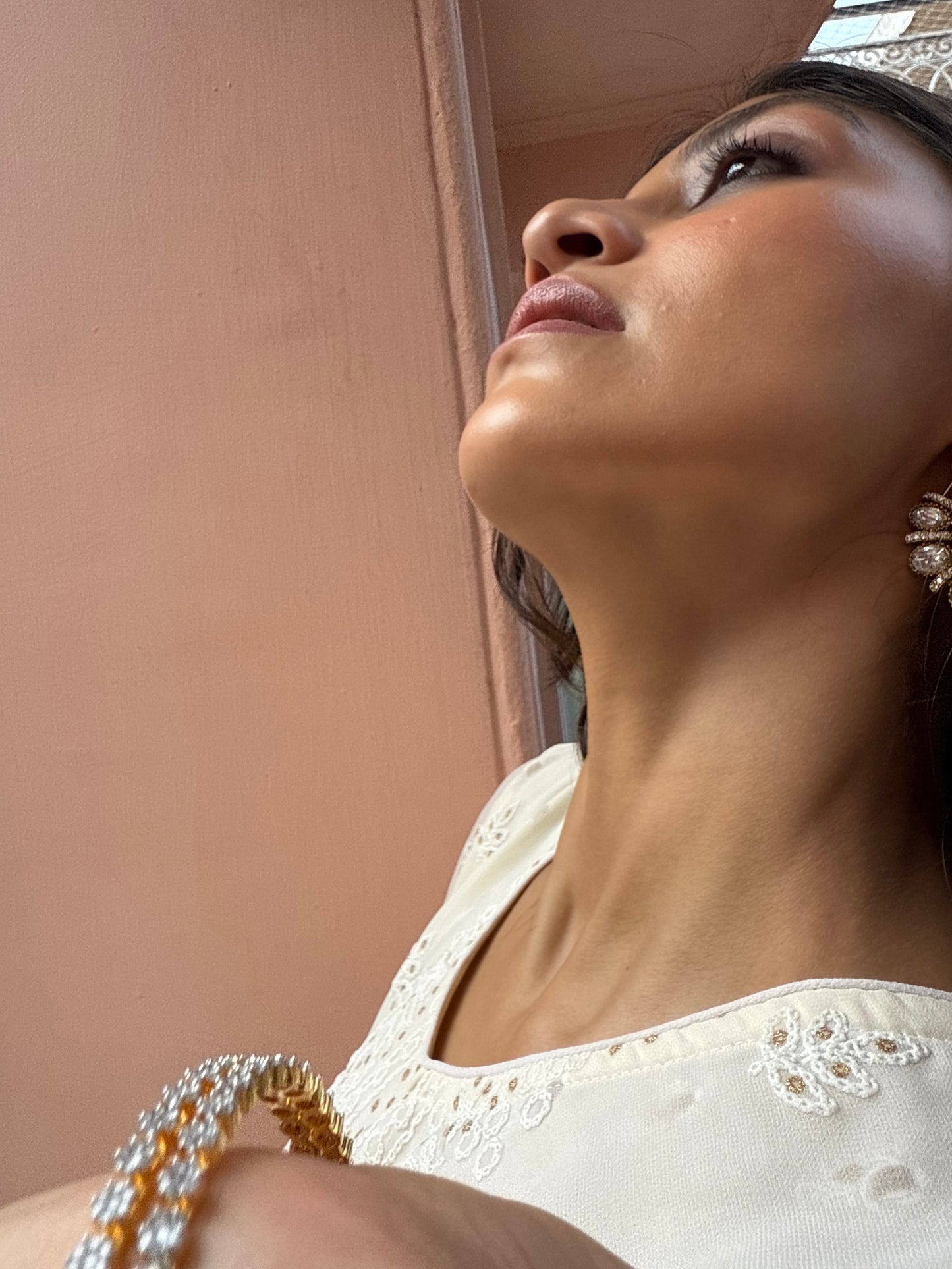 FALAK BIG  WHITE POLKI EARRINGS WITH SEMI-PRECIOUS STONE WITH BASRA MOTI
