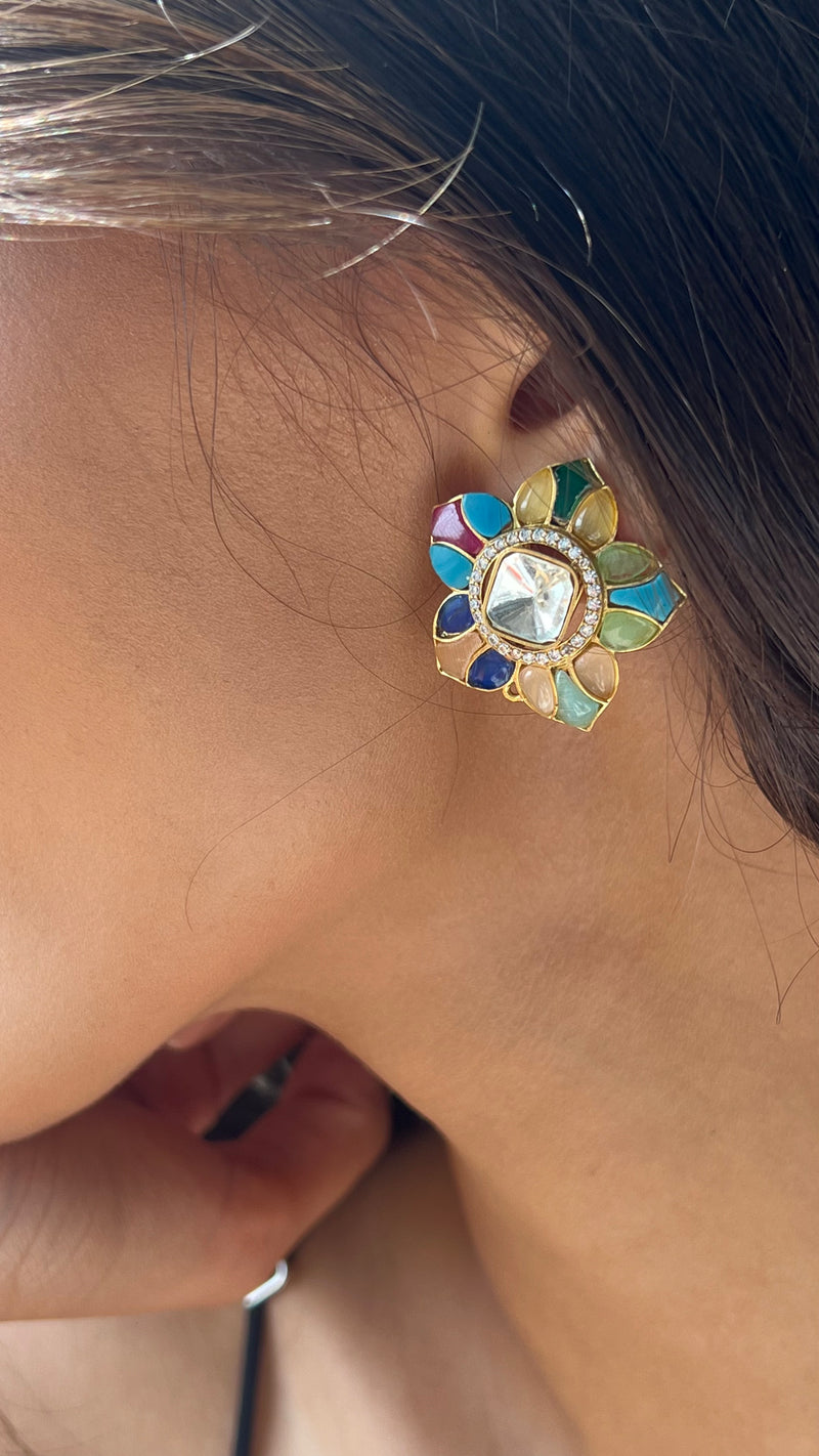 SHRIYA Flower Shaped Multi Coloured Polki Earring