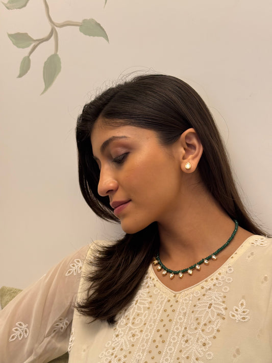 DHRUTI GREEN BASRA PEARLS SP POLKI NECKLACE SET