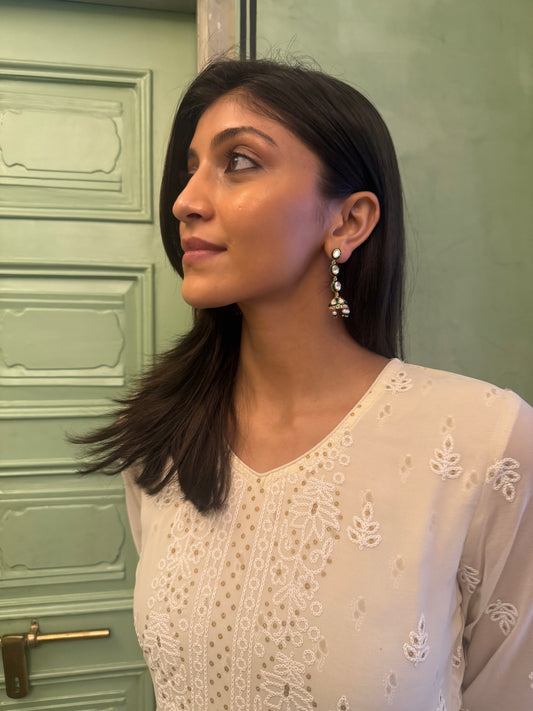 AAVYA GREEN SP POLKI BASAR PEARL EARRINGS
