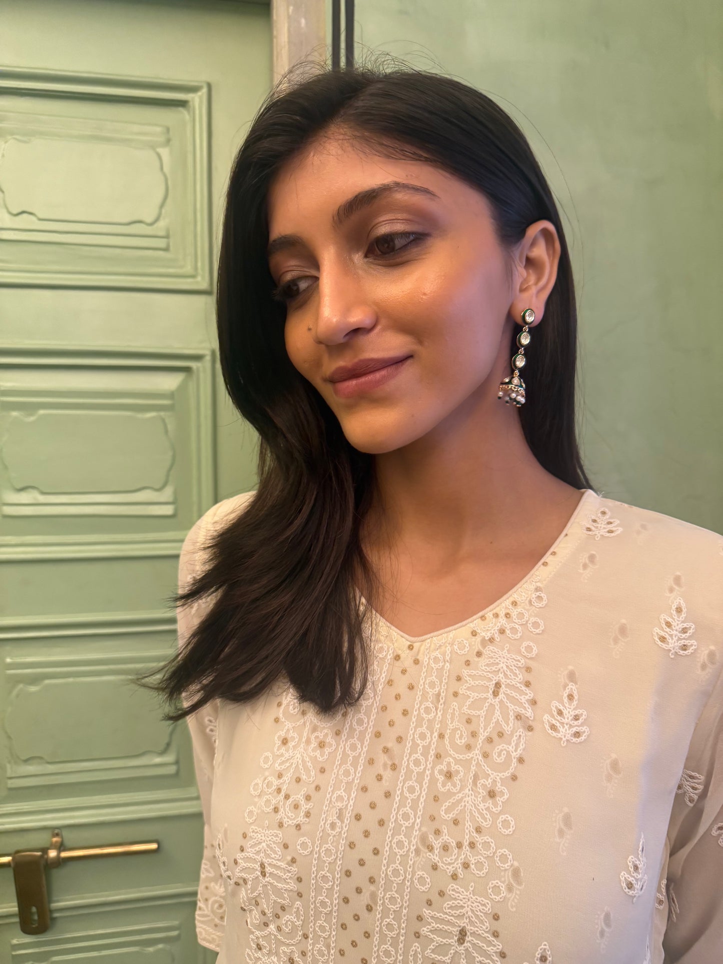 AAVYA GREEN SP POLKI BASAR PEARL EARRINGS
