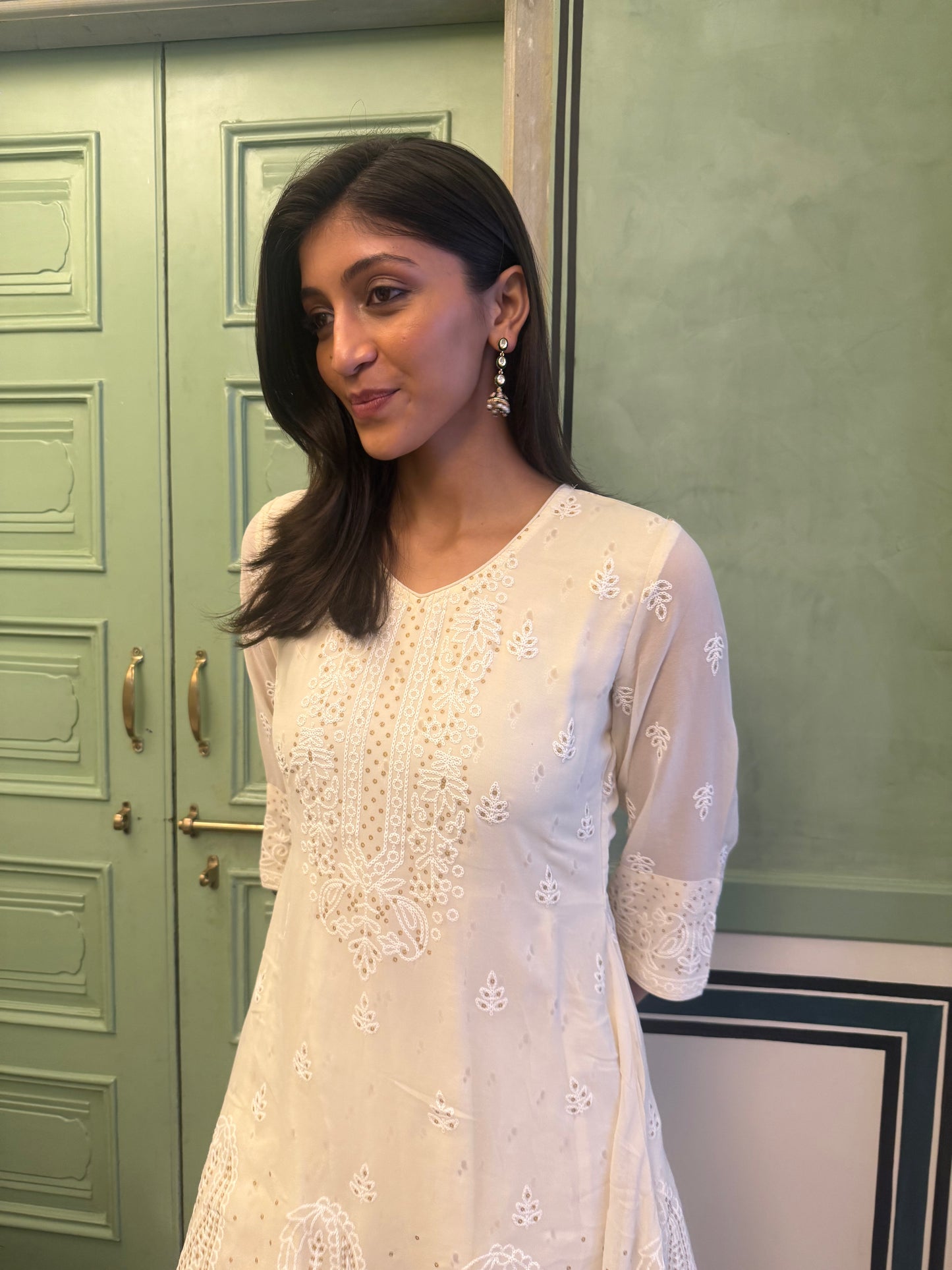 AAVYA GREEN SP POLKI BASAR PEARL EARRINGS
