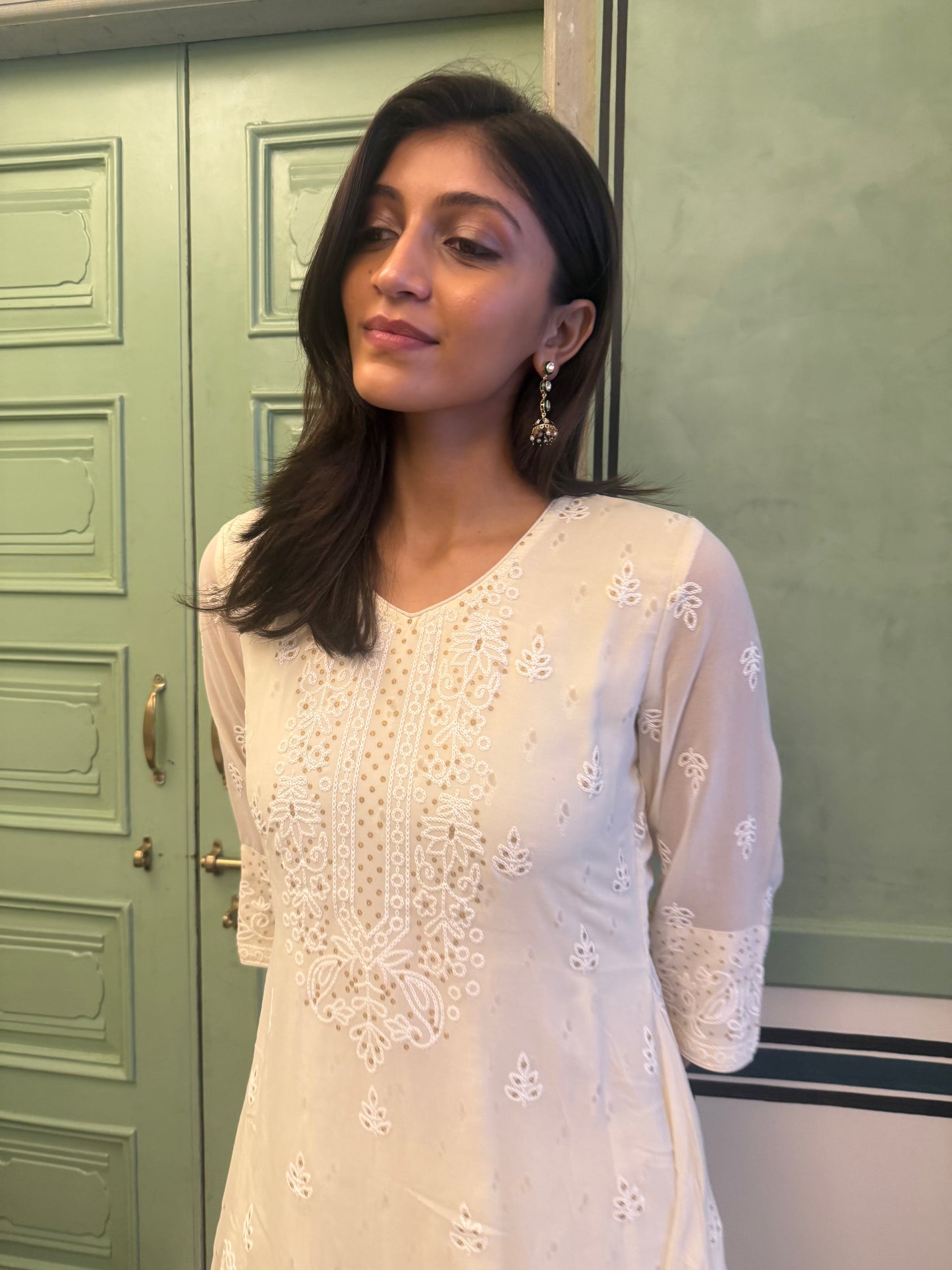 AAVYA GREEN SP POLKI BASAR PEARL EARRINGS