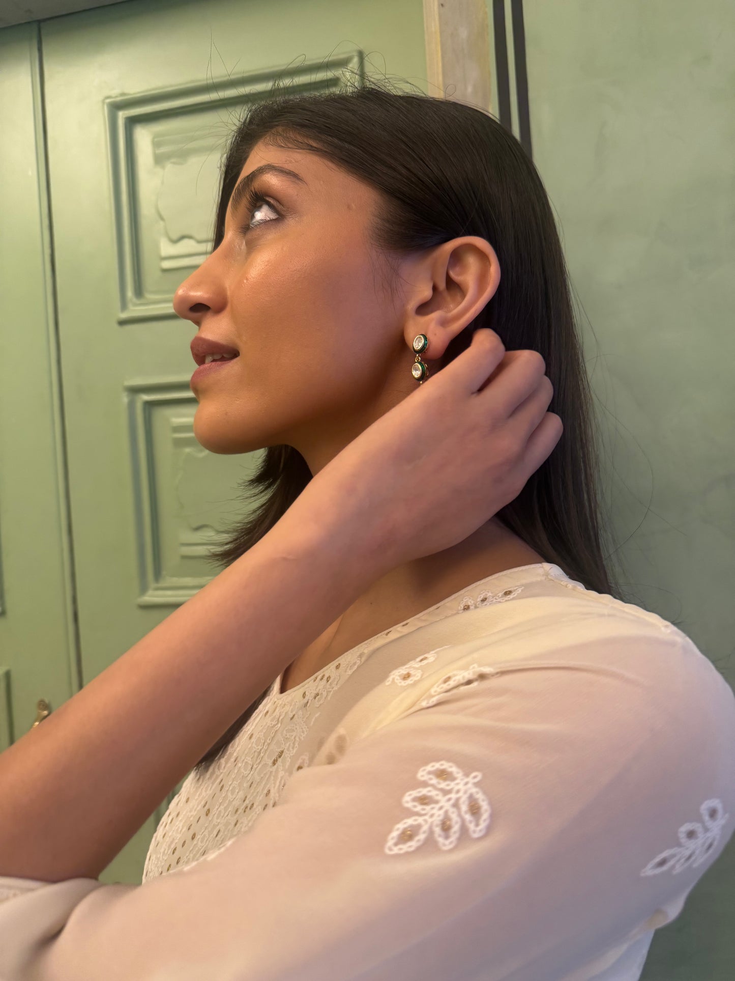 AAVYA GREEN SP POLKI BASAR PEARL EARRINGS