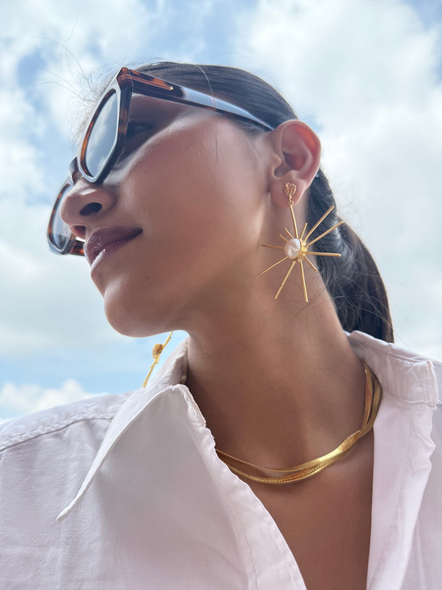 SUNBURST PEARL RAYS EARRINGS