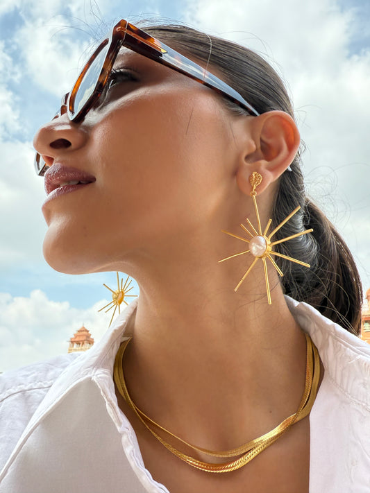 SUNBURST PEARL RAYS EARRINGS