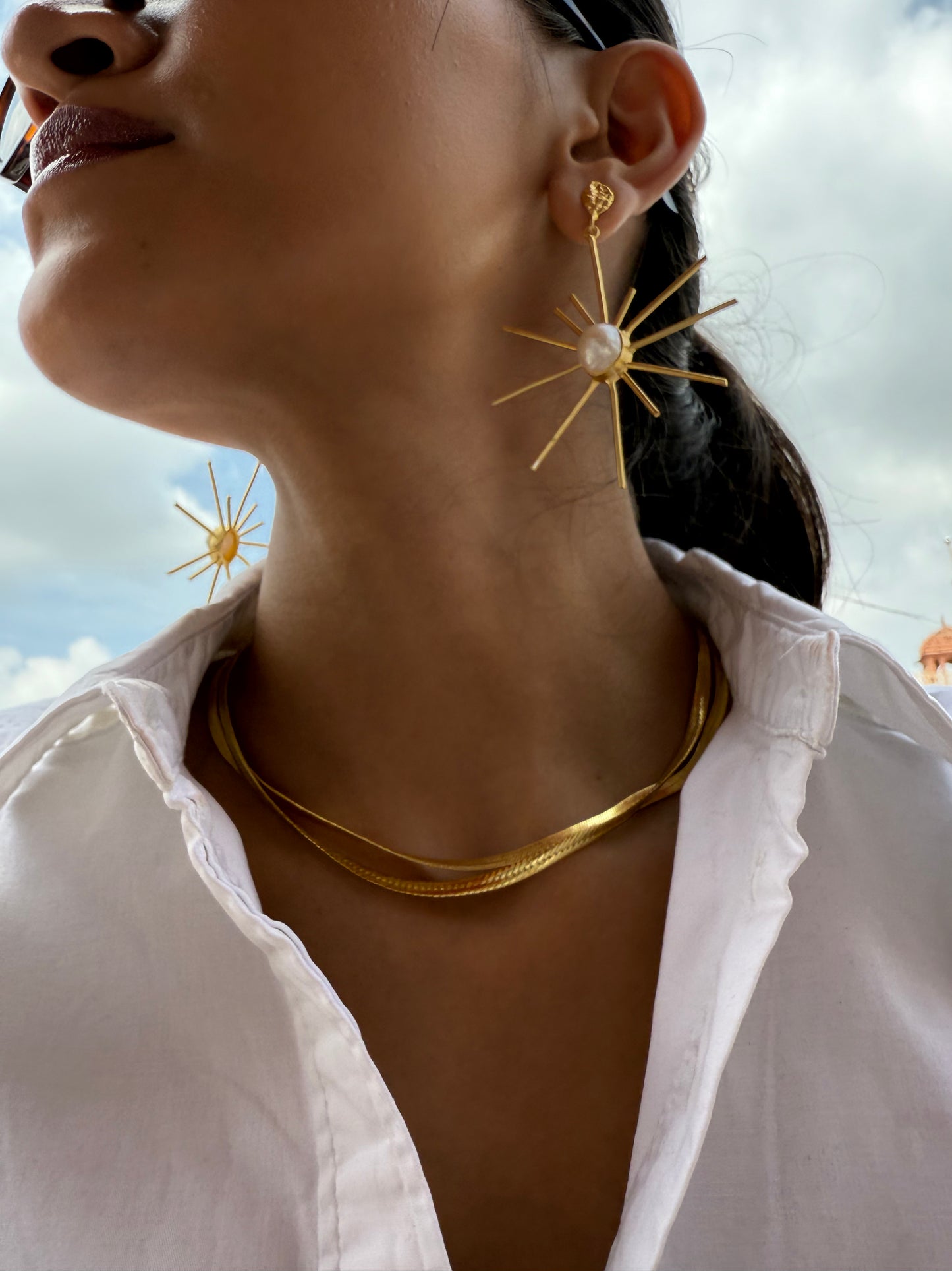 SUNBURST PEARL RAYS EARRINGS