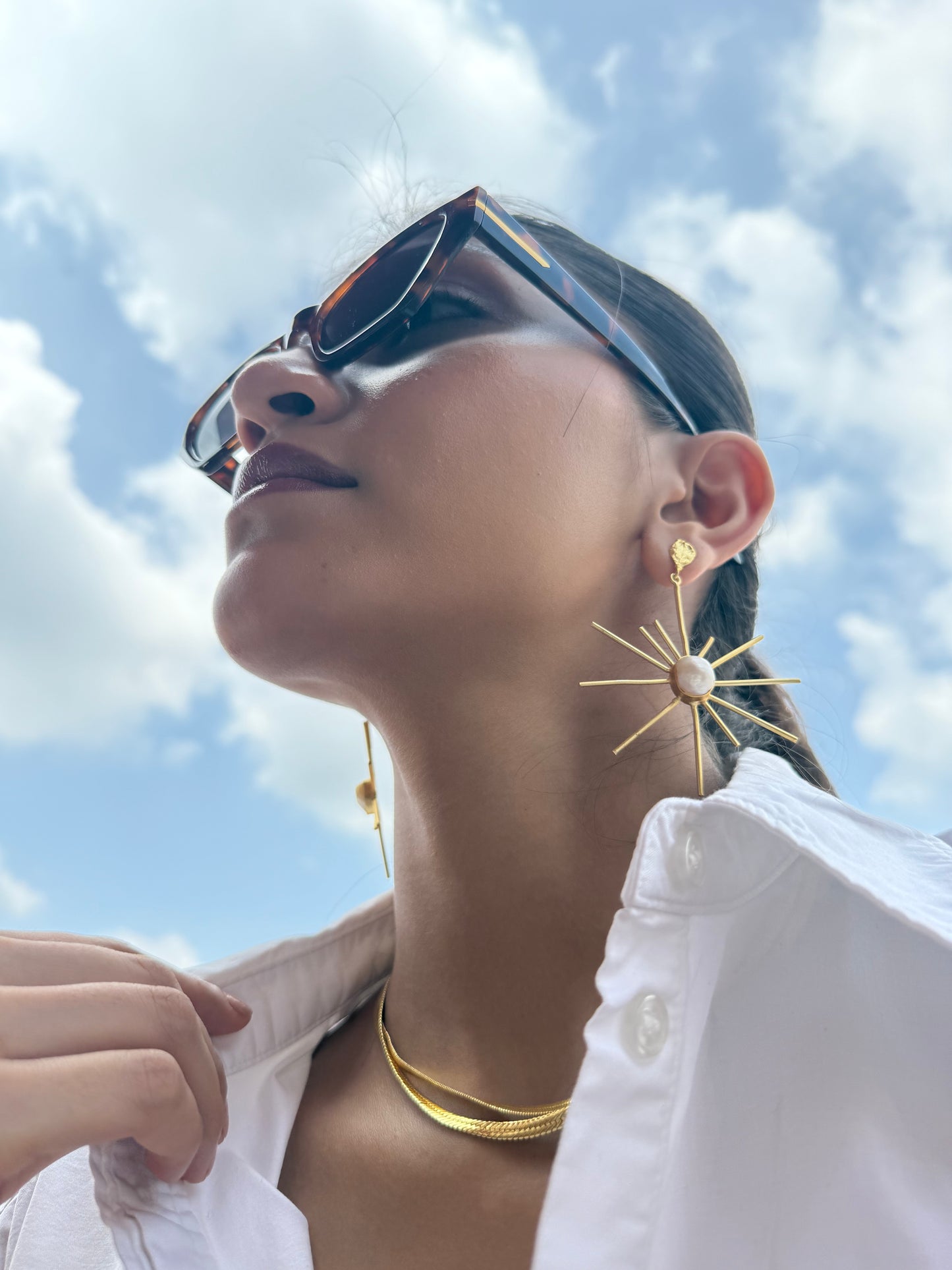 SUNBURST PEARL RAYS EARRINGS