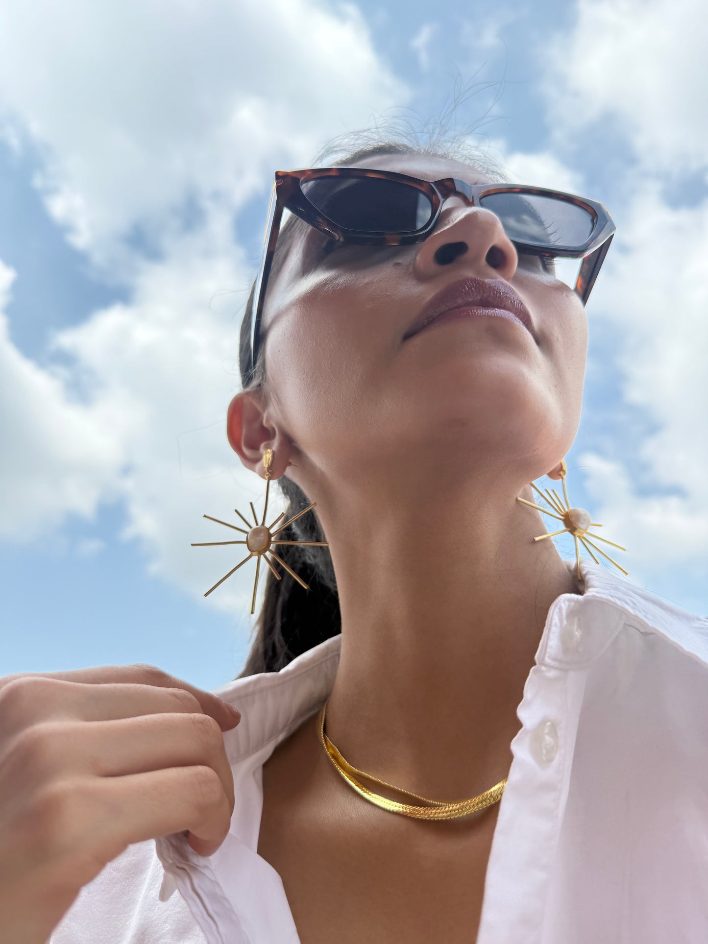 SUNBURST PEARL RAYS EARRINGS