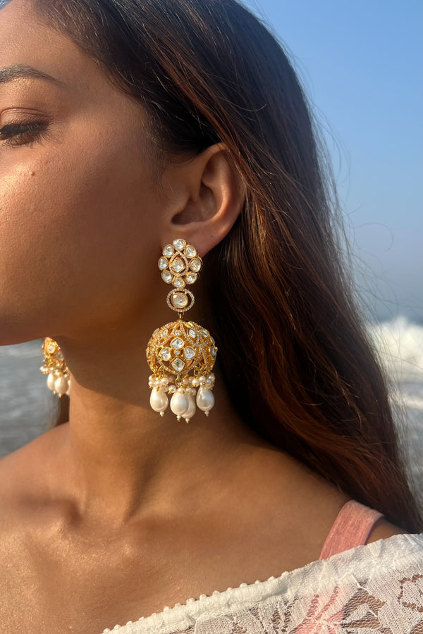 AASTHA HEAVY BELL POLKI EARRINGS WITH PEARLS