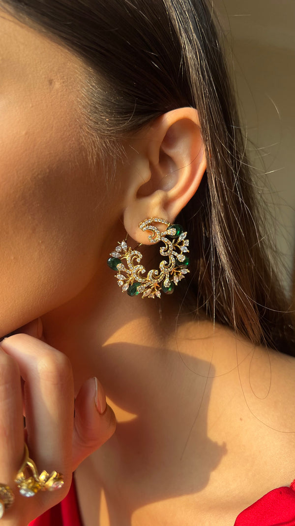 HINAL SP Green Stone Hoop Earrings