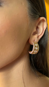 RINAL Moon Shaped Pink & White Hoop Earrings