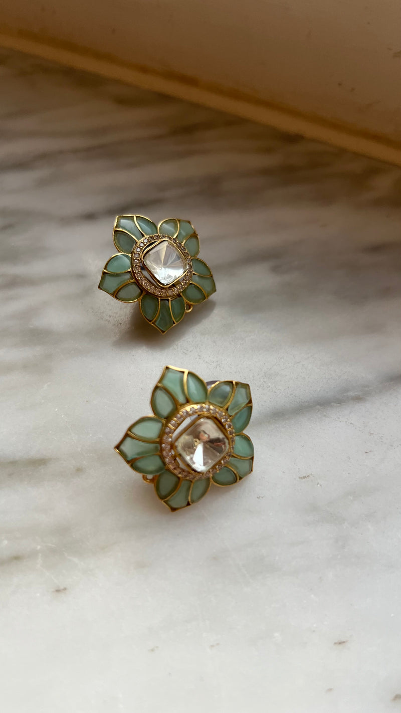 SHRIYA Flower Shaped Light Green Polki Earring