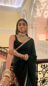 DEVYANI SP White & Green Stone with Basra Moti Necklace & Earrings