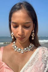 NEHA EXQUISITE SEMI PRECIOUS STONE NECKLACE WITH POLKI EARRINGS