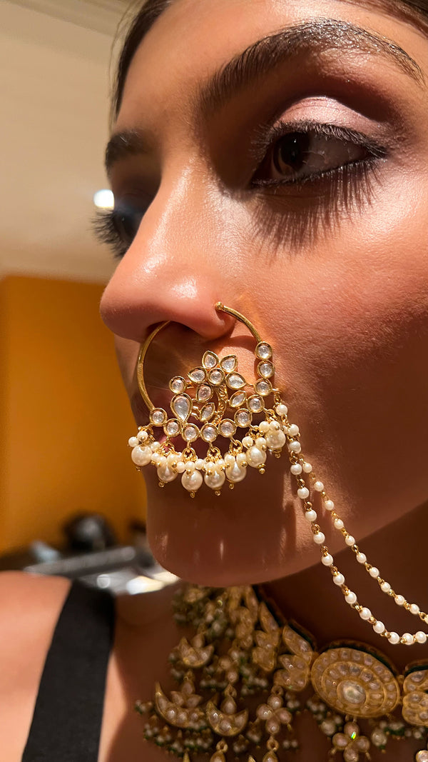 MANSI Semi Precious Pearl Polki Nathani