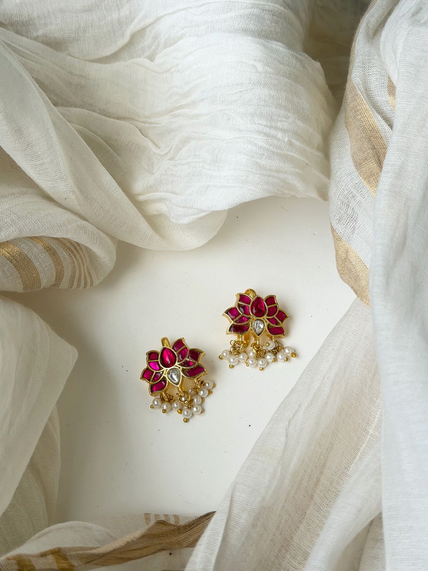 GAURI RUBY GOLD FLORAL STUDS