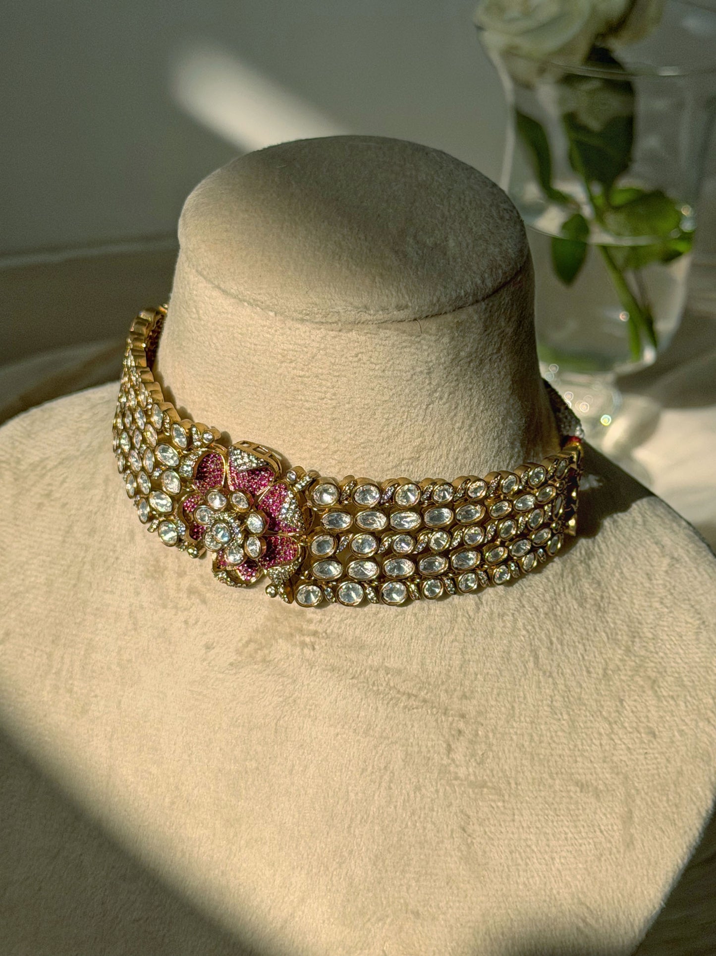 YASHVI RUBY BEAD FLORAL CHOKER SET