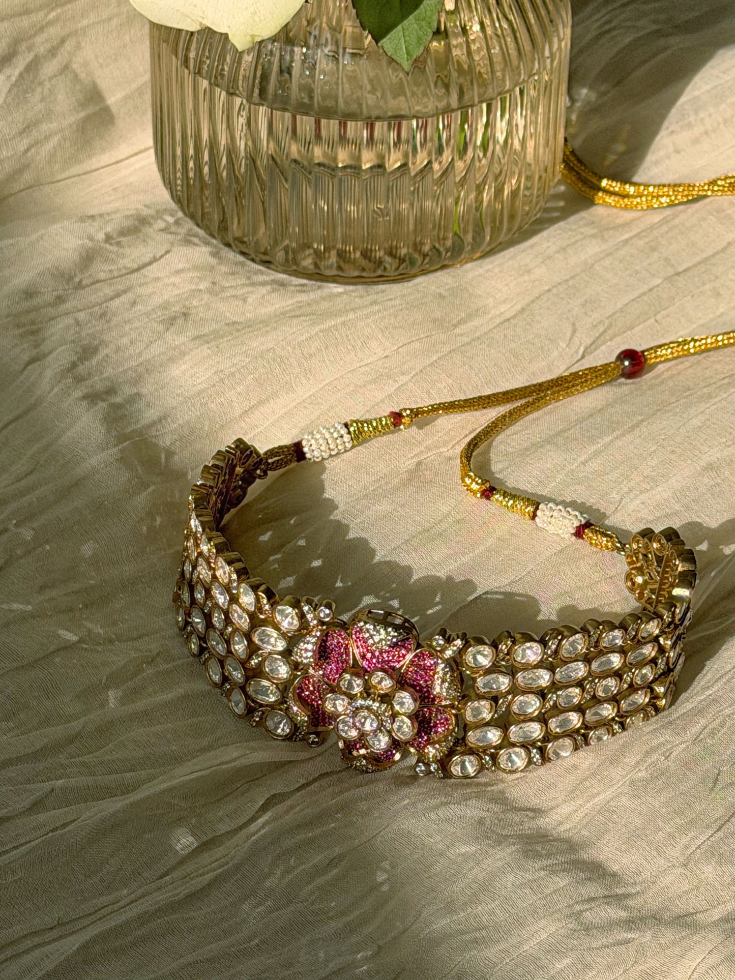 YASHVI RUBY BEAD FLORAL CHOKER SET