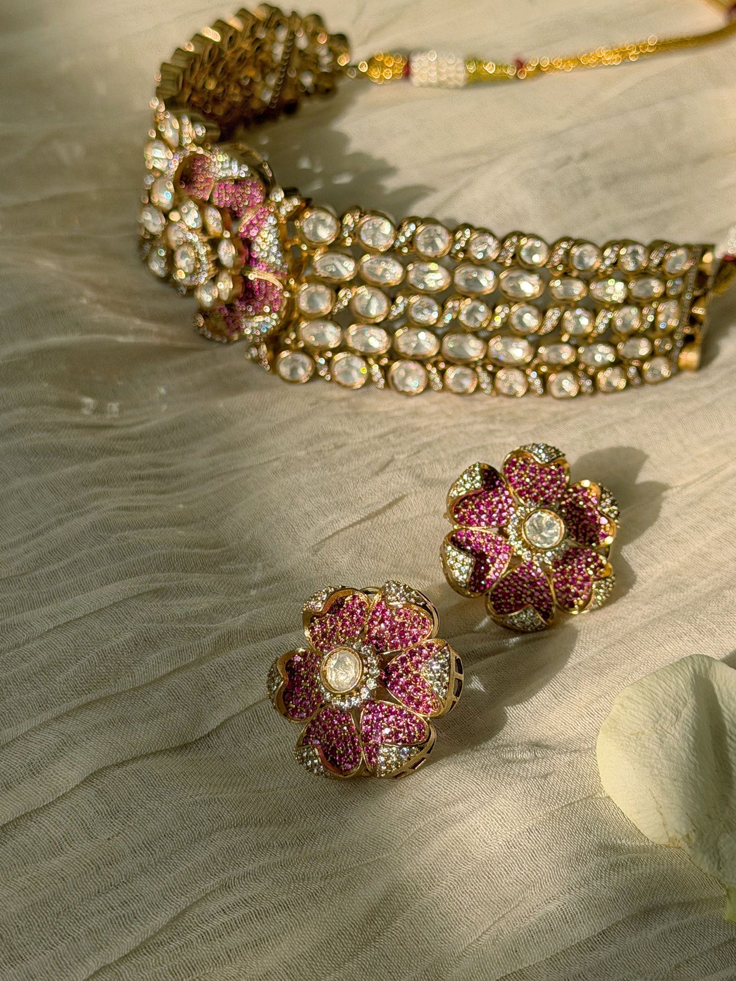 YASHVI RUBY BEAD FLORAL CHOKER SET