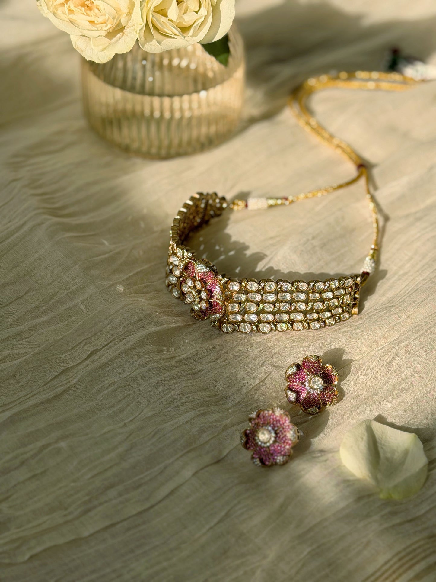 YASHVI RUBY BEAD FLORAL CHOKER SET