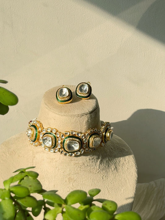 AARVI EMERALD SP POLKI NECKLACE SET