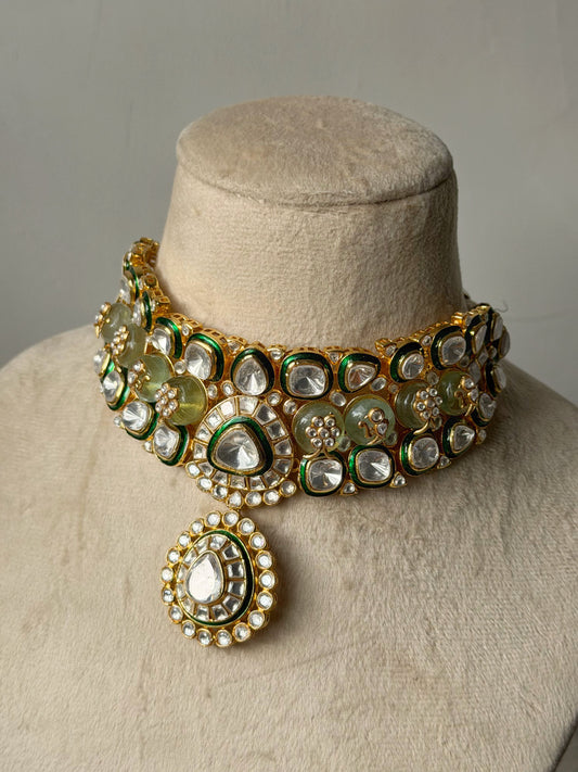 VANYA EMERALD BLOOM KUNDAN SP NECKLACE SET