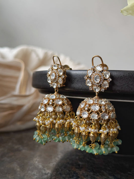 AISHA GREEN JHUMKA EARRINGS