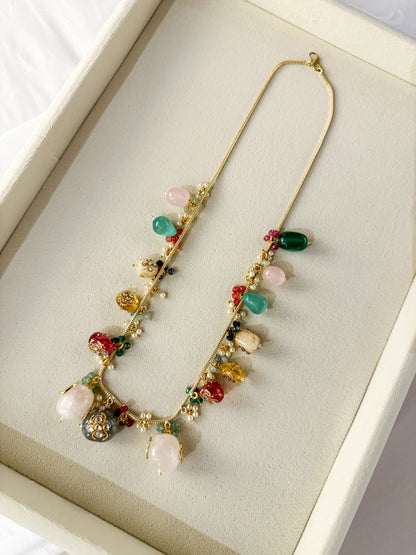 Nivanshi Multicoloured Stones Long SP Polki Necklace