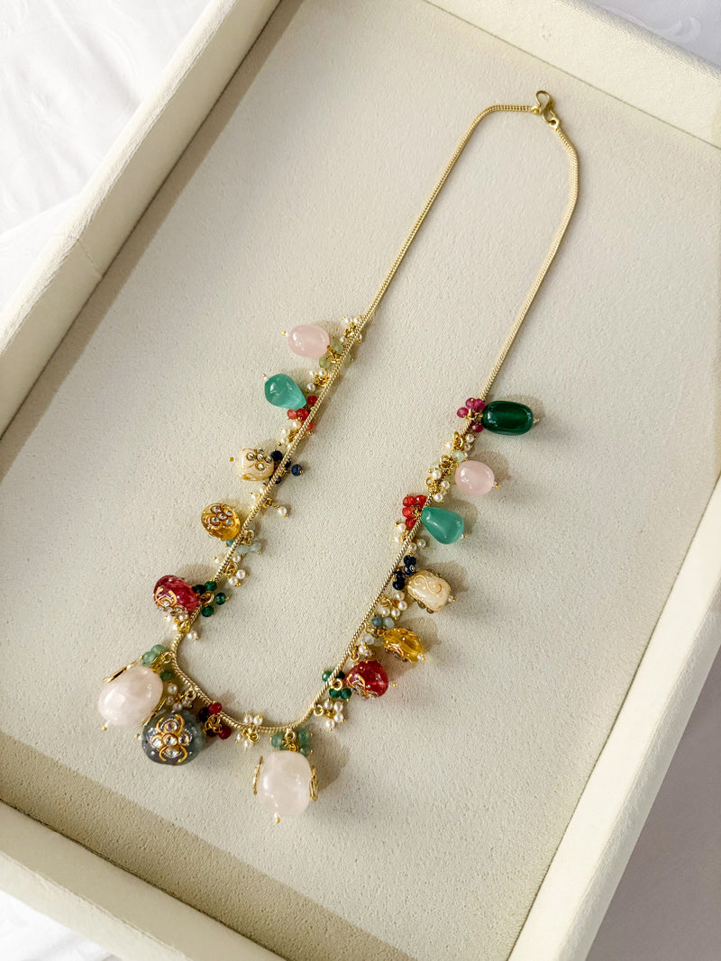 Nivanshi Multicoloured Stones Long SP Polki Necklace