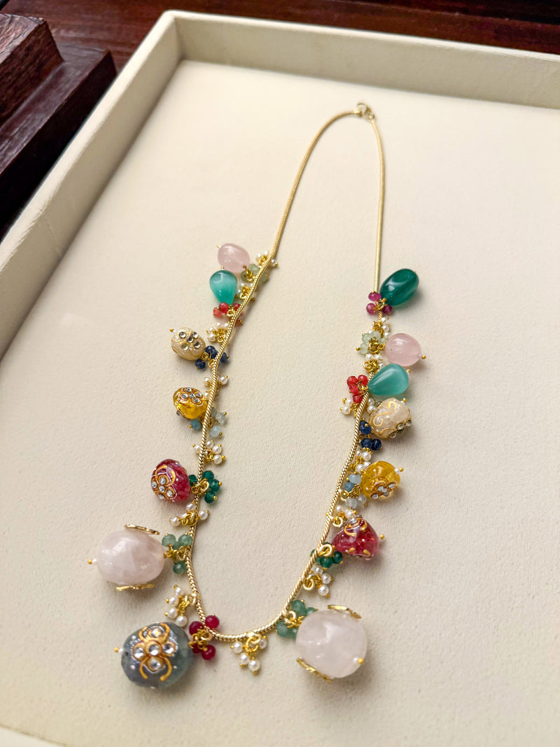 Nivanshi Multicoloured Stones Long SP Polki Necklace