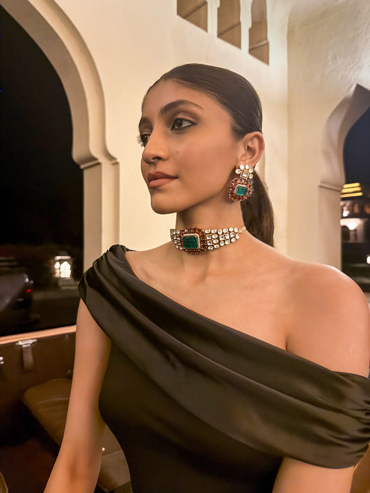 Gaurika Emerald Square SP Polki Necklace Set