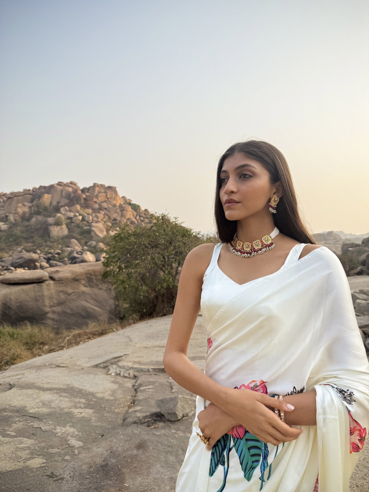 Gehna multicolour Bloom SP Polki Basra Pearl Necklace Set