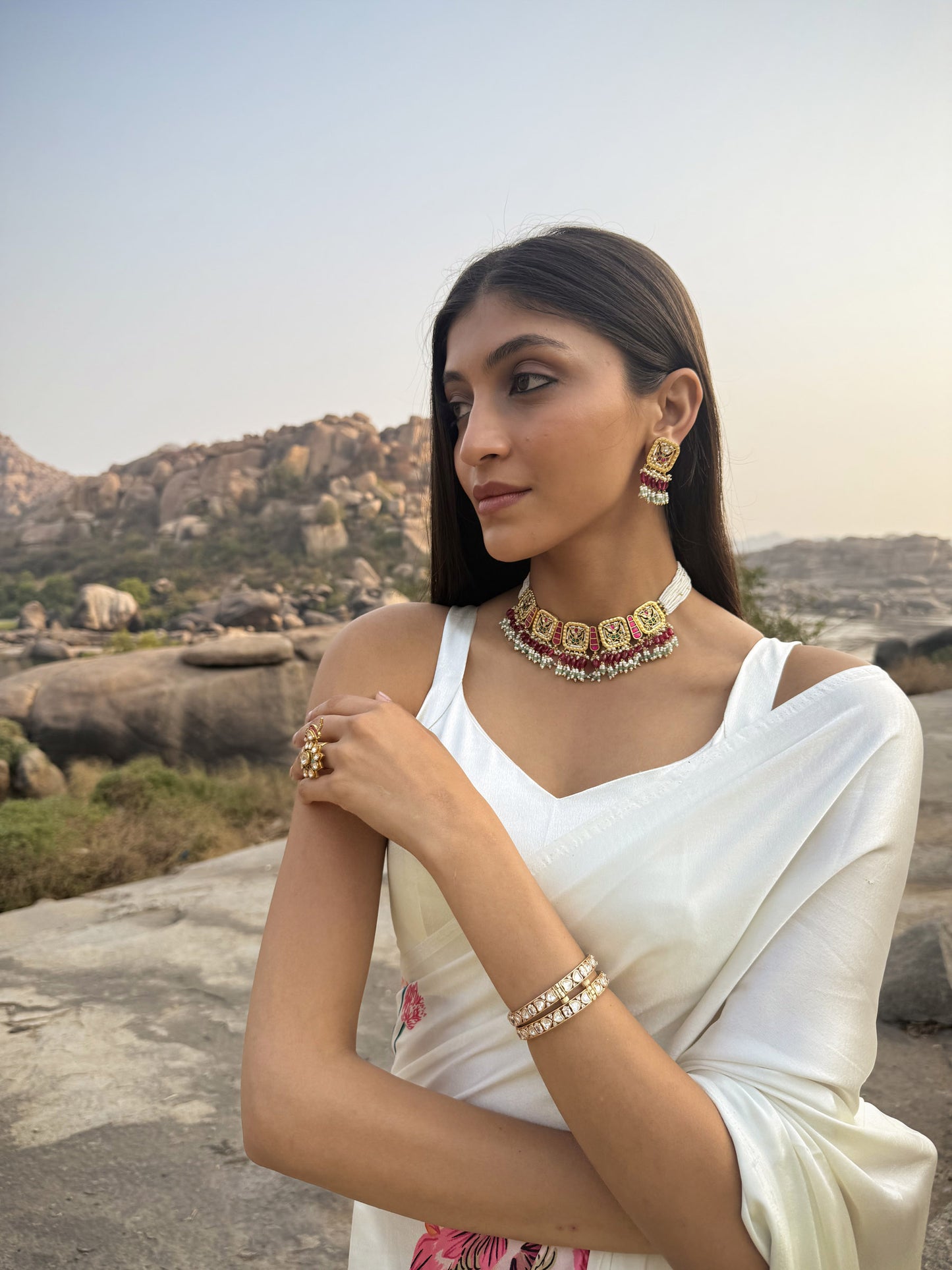 Gehna multicolour Bloom SP Polki Basra Pearl Necklace Set
