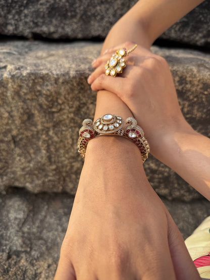 Kripa Temple Peacock SP Polki Bracelet
