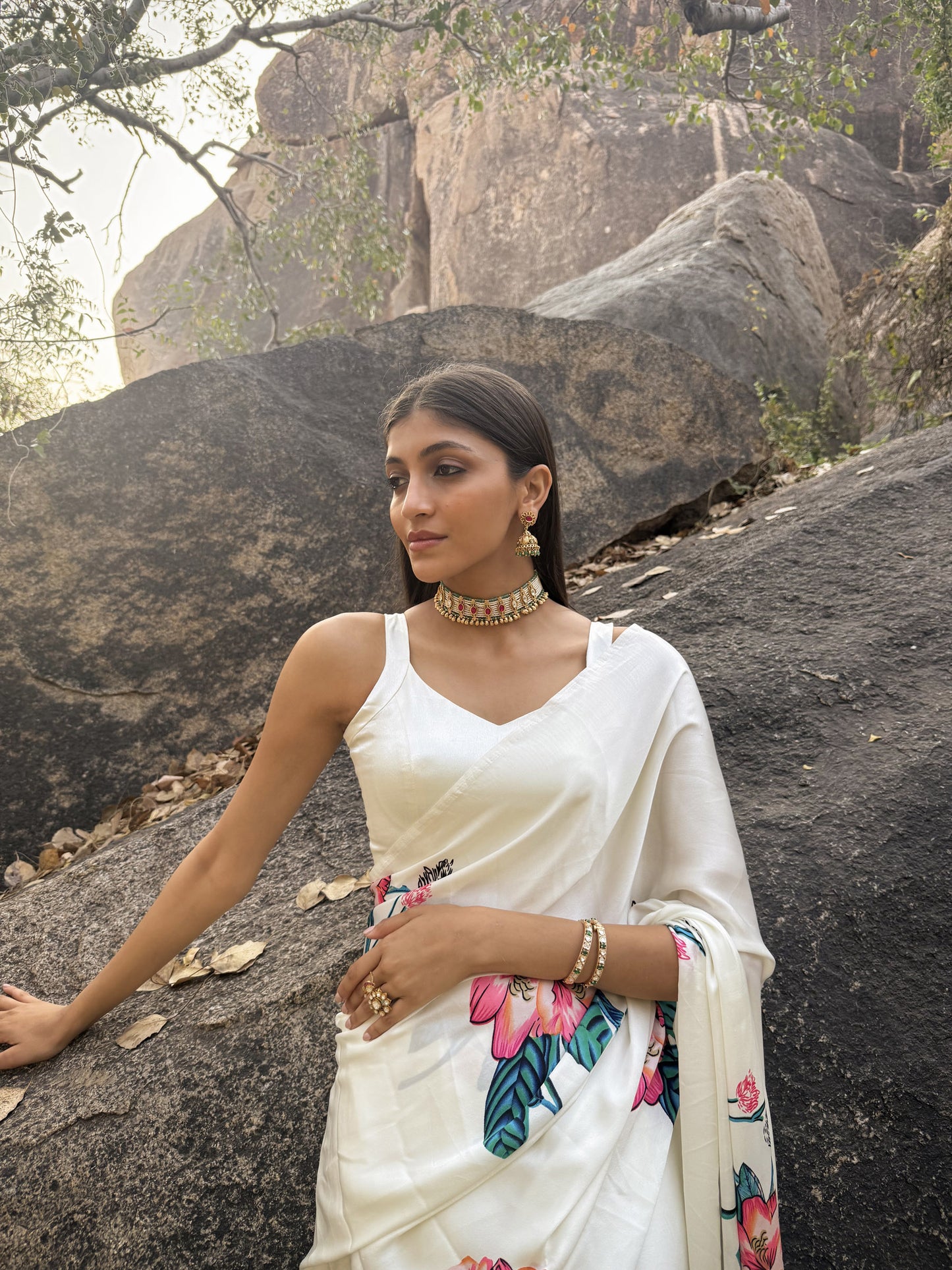 Elina Ruby Crescent SP Polki Necklace Set