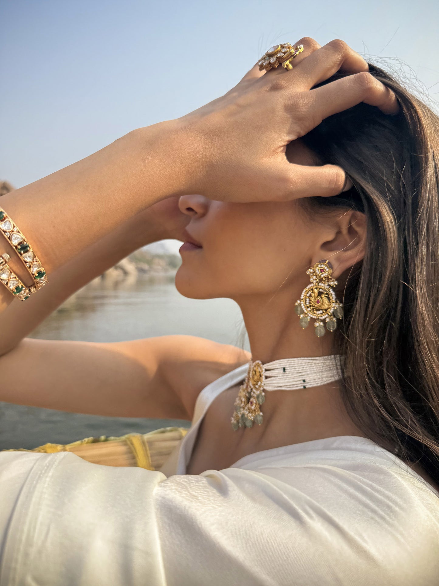 Falak Emerald Floral SP Polki Necklace Set
