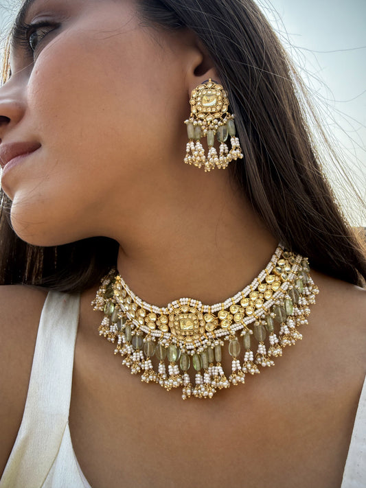 Farin Gold-Toned Crescent SP Polki Necklace Set