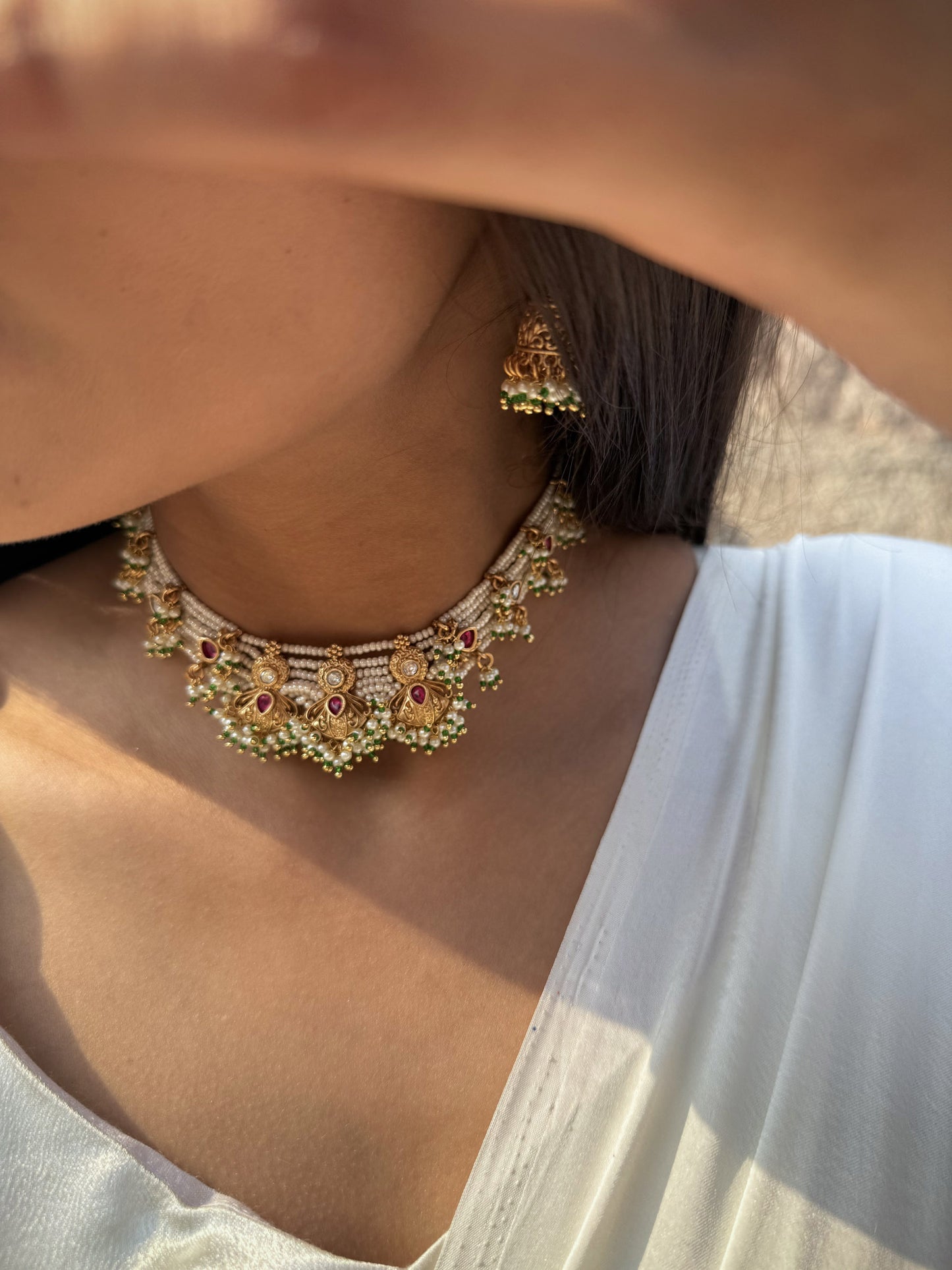 Eshmita Pearl Blossom SP Polki Necklace Set
