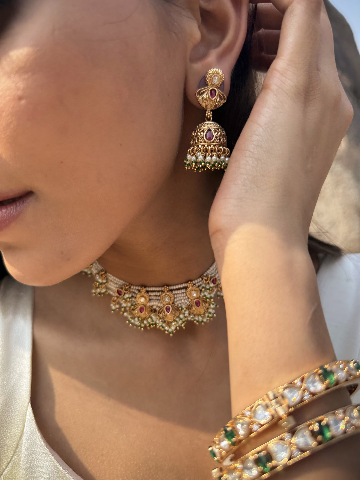 Eshmita Pearl Blossom SP Polki Necklace Set