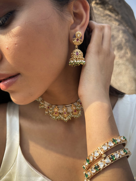 Eshmita Pearl Blossom SP Polki Necklace Set
