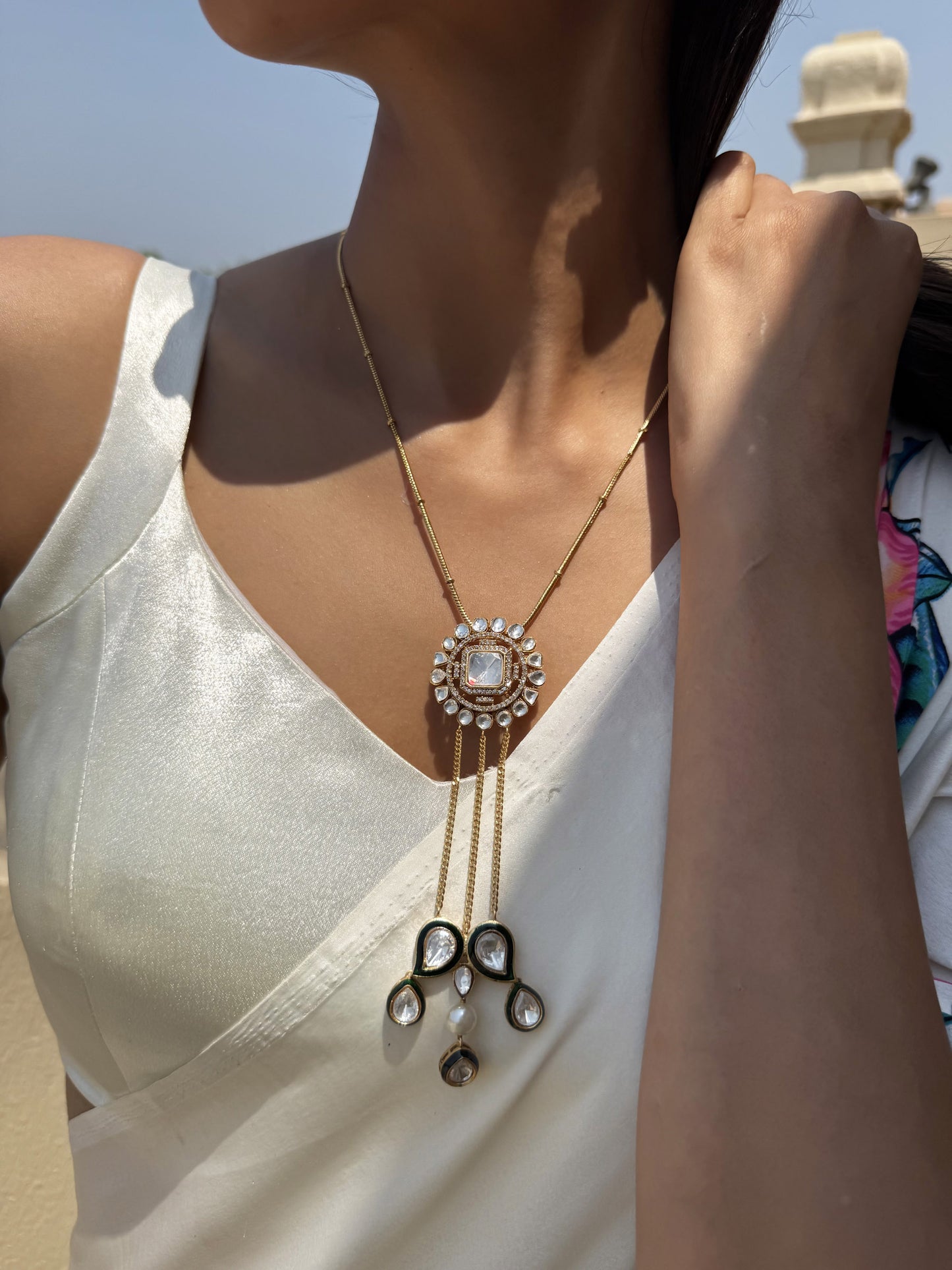 Prakriti Gold Tassel SP Necklace Set with Earrings