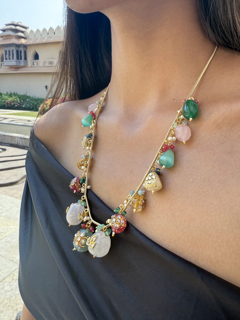 Nivanshi Multicoloured Stones Long SP Polki Necklace