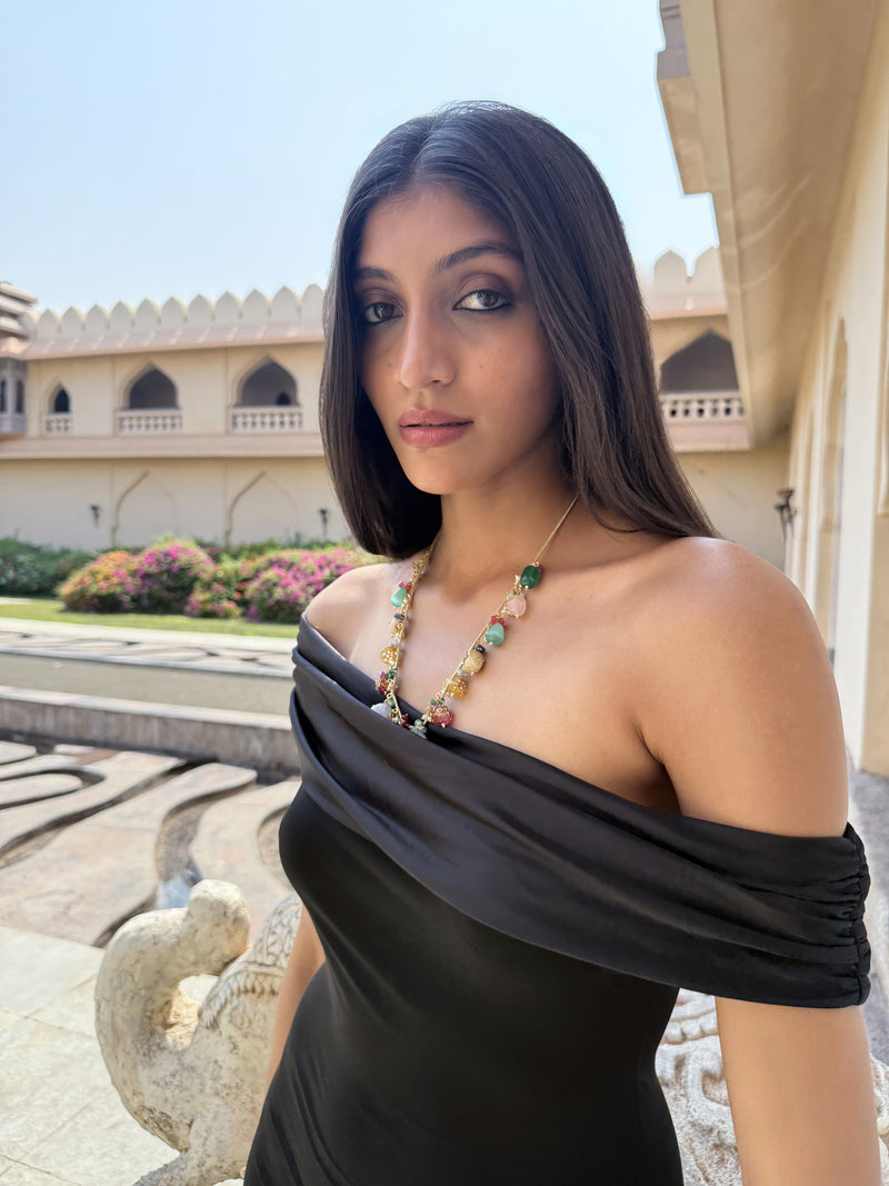 Nivanshi Multicoloured Stones Long SP Polki Necklace
