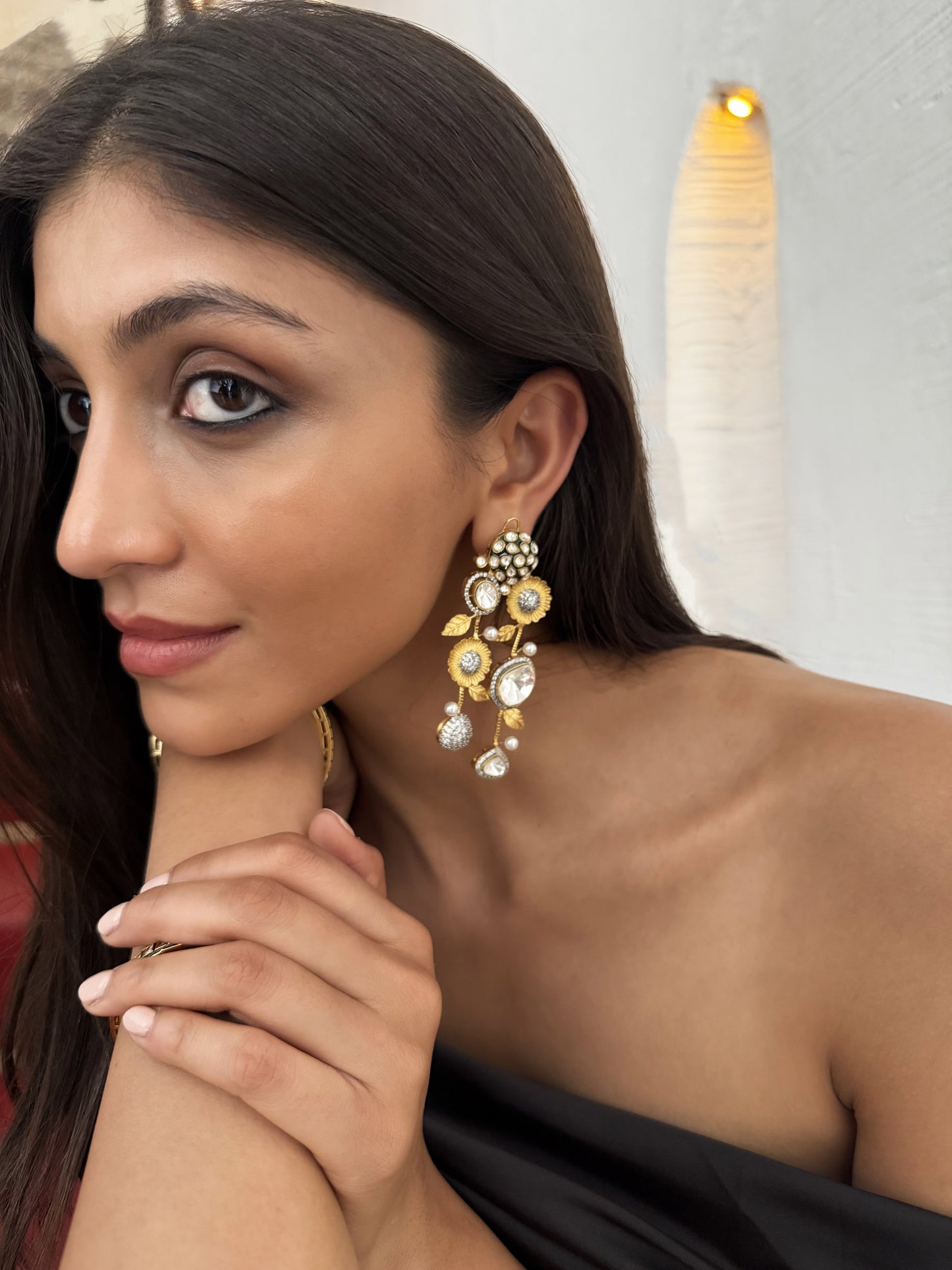 Nivedita Floral Vine Diamond SP Polki Earrings