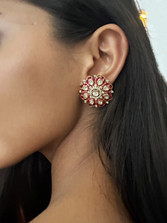 Bhamini Pink Blossom SP Polki Earrings