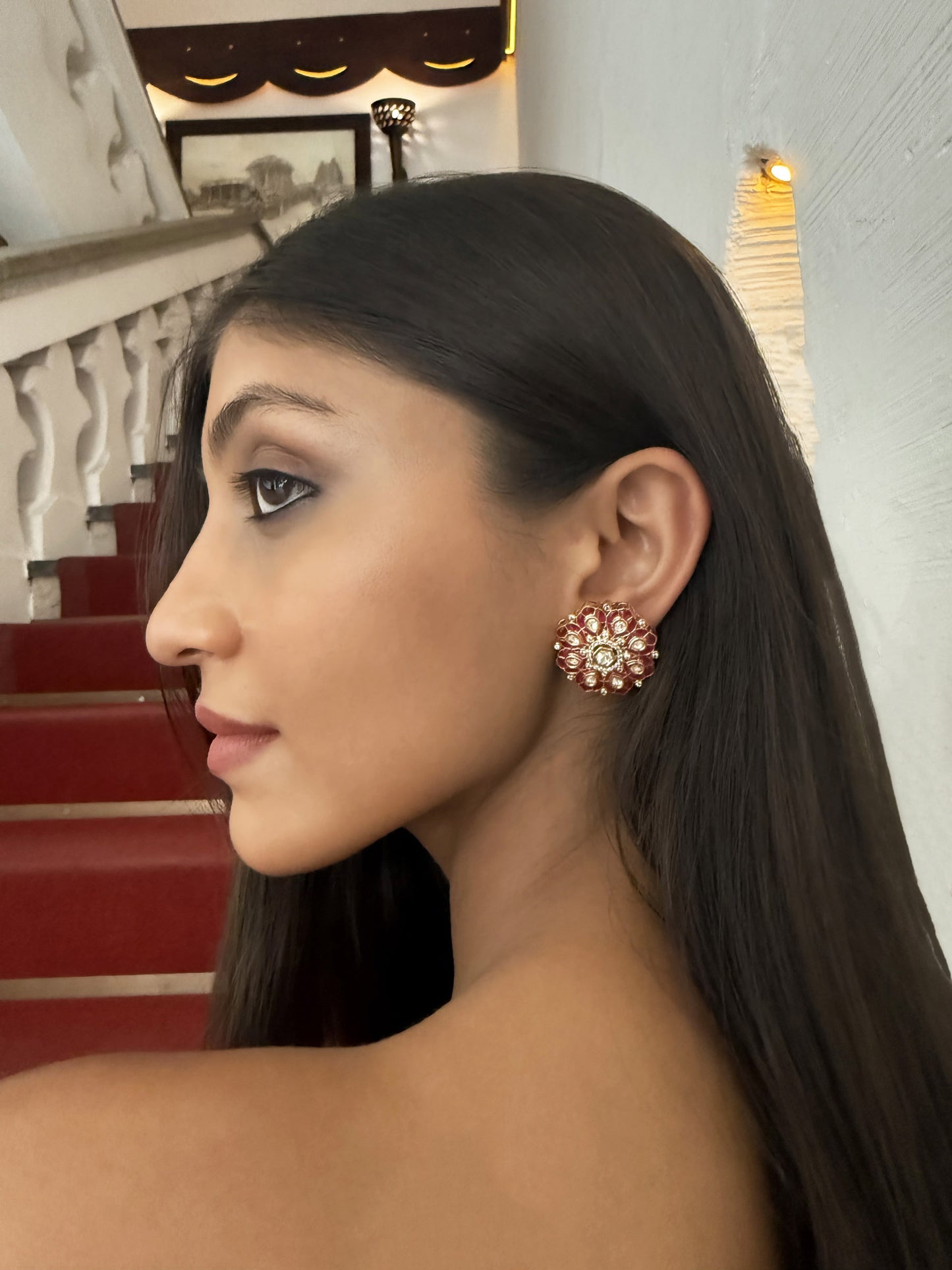 Bhamini Pink Blossom SP Polki Earrings